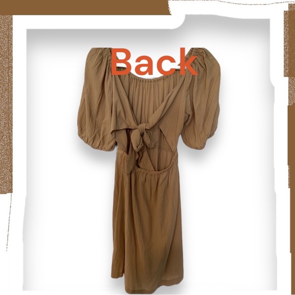 NWT Tan Waist Defined Puff Sleeves w/ Tie Back- Small - Picture 2 of 14